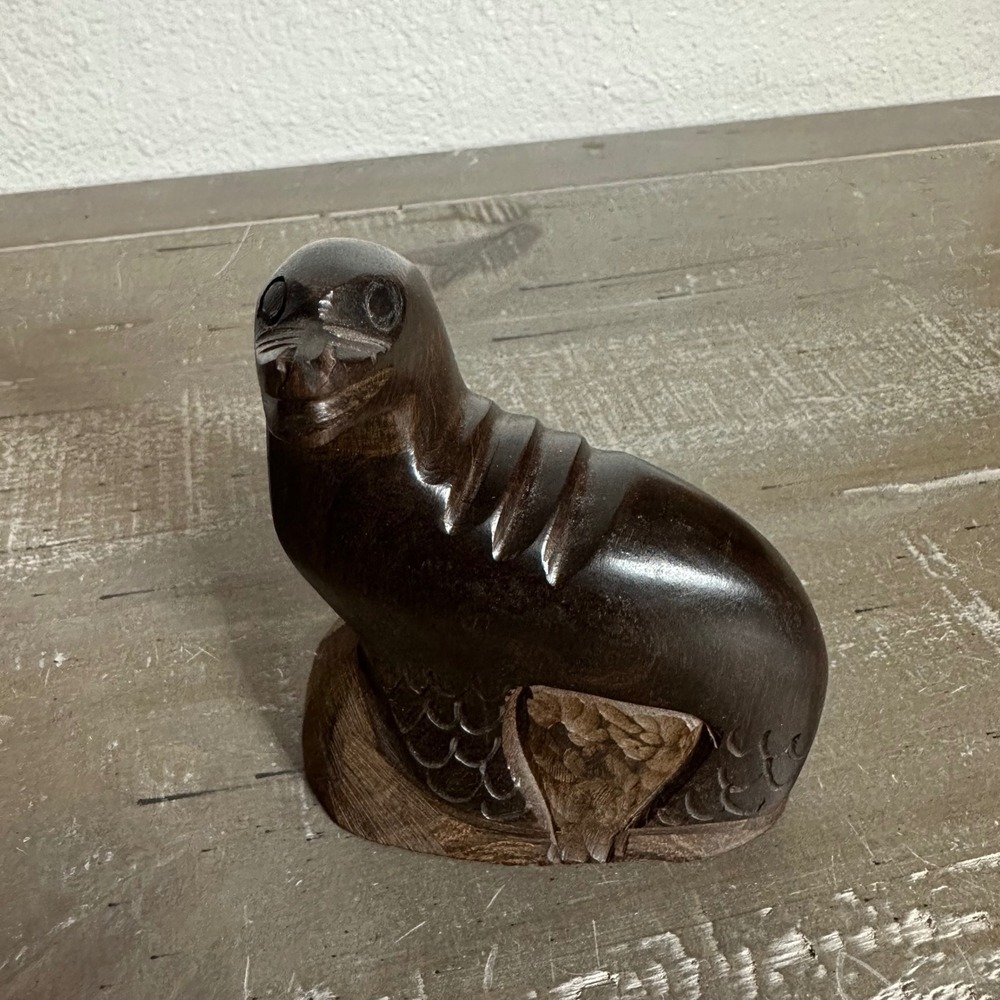 Hand Carved Wooden Seal Sculpture Folk Art Animal Figurine Rustic Decor‎ Rustic